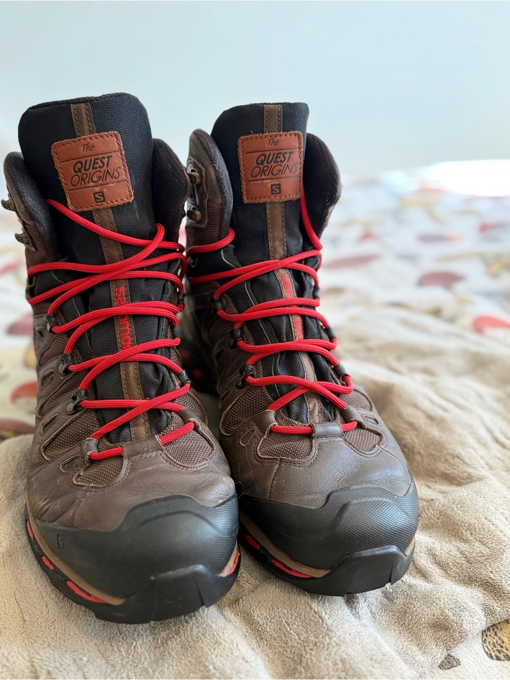 The Quest Origins Brown Hiking Boots with Red Laces